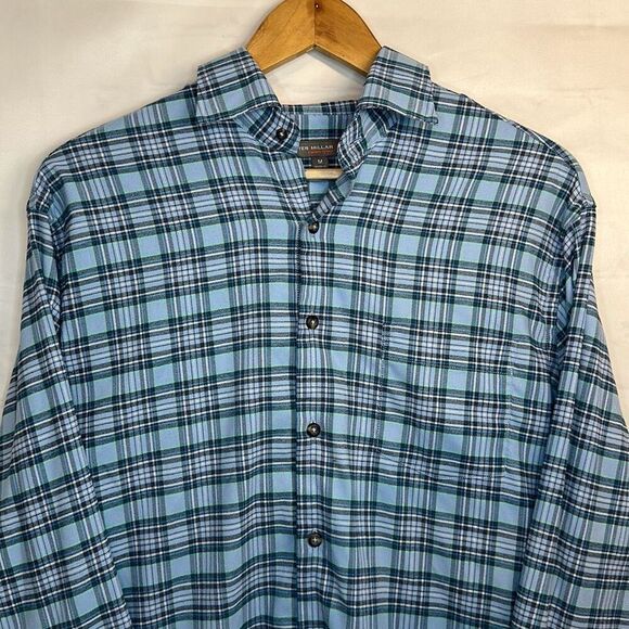 Peter Millar Shirt Mens Medium Crown Sport Plaid Button Preppy Casual Poly Blend - Picture 2 of 8